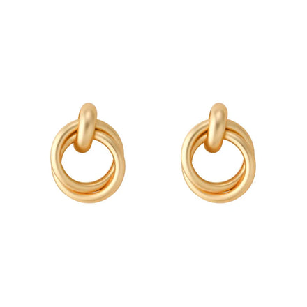 Alloy Pin Ins Wind Baroque Metal Circles Feel Dumb 18K Gold Plated Trendy Zircon Huggie Earrings