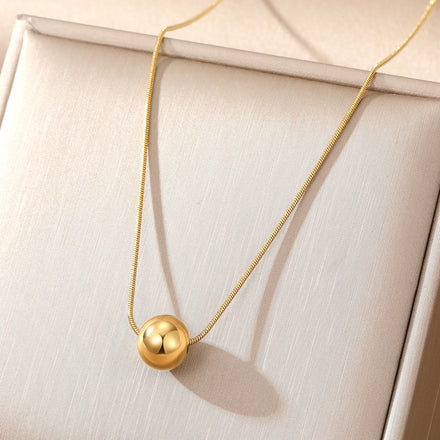 VKME Women Jewelry Trend Gold Bead Pendant Collarbone Chain Stainless Steel Necklace
