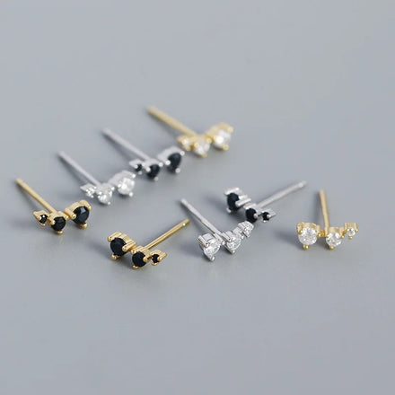 Fashion New 925 Sterling Silver Beautiful 3 Stone White Black Cz Diamond Stud Earring Jewelry for Women