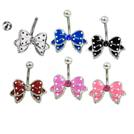 Stainless Steel Crystal Diamond Navel Ring Body Piercing Jewelry Colorful Painting Enamel Bowknot Belly Button Rings