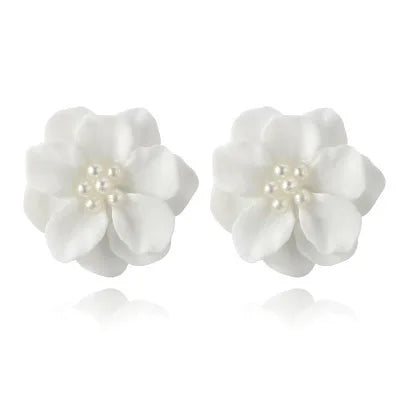 Korean Beautiful Jewelry Temperament Pearl Earrings Exaggerated Three-dimensional Flower Earrings for Women Girls