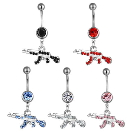Hot Sale 316L Stainless Steel Barbell Belly Rings Fashion Women Piercing Jewelry Machine Gun Model Dangle Navel Ring
