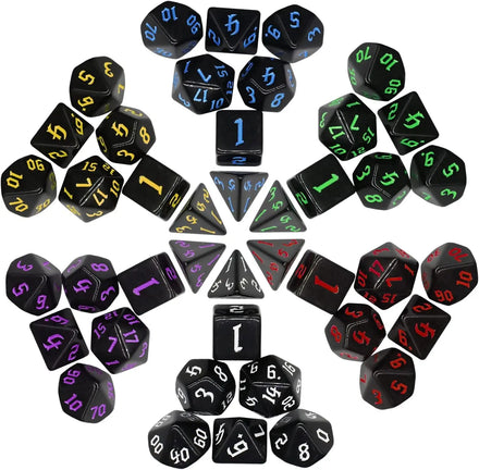 HS High Quality D20 Polyhedral Acrylic Dice Set Multicolor Font DND RPG Dungeons Black with Stone Material