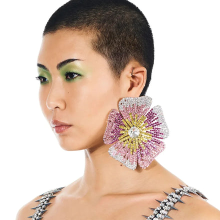 2023 New Arrivals Luxury Rhinestone Statement Earrings Exaggerate Color Diamond Oversized Big Flower Earrings Women Accessories
