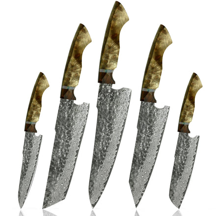 Classic Japanese Hand Forged Carbon Steel 8 Chef Knives Vg10 Damascus Kitchen Knife Set with Wood Handle