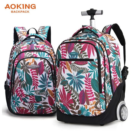 Factory Custom Printing Fashion Unisex Kids School Trolley Backpack 2 Wheels 20-36L Capacity Waterproof Durable Letter Zipper