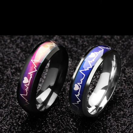 2025 Fashion Jewelry Rings Mood Electrocardiogram Couple Rings for Lover Emotion Variable Temperature Sensing Ring