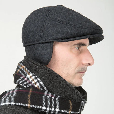 Wholesale Premium 100% Wool Winter Hats Adjustable Thermal Striped Casual Ivy Foldable Earflap Sports Party Caps for Men Adults