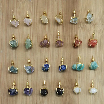 Wholesale European American Fashion Statement Boho Irregular Rough Stone Claw Raw Stone Natural Crystal Stud Earring for Women