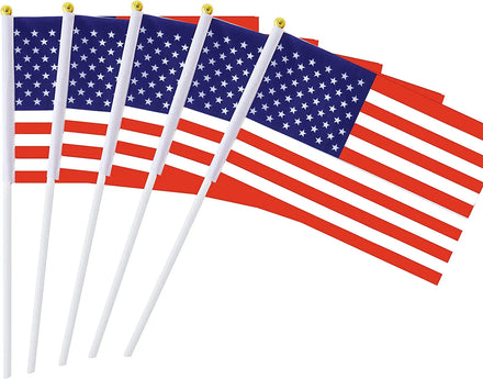 American Hand Flag Pennant 14x21cm Polyester Fabric White Plastic Stick Gold Head Promotional Indoor/Outdoor Festival Decor