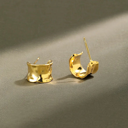 S925 Sterling Silver U-shaped Stud Earrings Ins Irregular Textured Hoop Earrings Wide Surface 18K Gold Earrings For Women