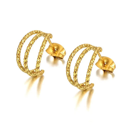 Golden Round Drop Hoop Earring for Women Alloy Three-layer Semiarc Studs Earrings Circle Ear Accessories