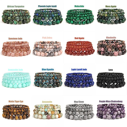 Risingmoon 4/6/8/10mm Beads Bracelet Crystal Bracelets Healing Natural Stone Stretch Bracelets Lapis Lazuli Tiger Eye Lava