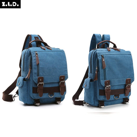 ZUOLUNDUO Custom Unisex Lightweight Travel Canvas Leather Backpacks for Women Shoulder Bags for Man