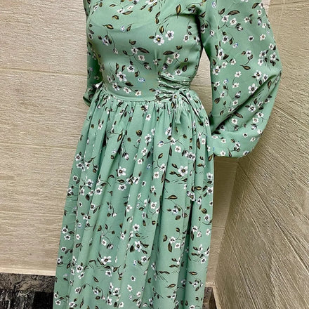 Women's New Floral Printed Abaya Dress Long Maxi Kaftan Islamic Clothing for Ramadan Parties Polyester Elegant Arab Gown