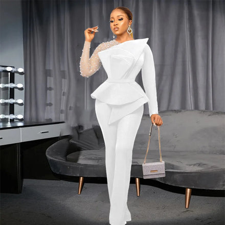 New Tulle Nailed Beaded Jumpsuit Fashion Women Long Sleeve Jumpsuits