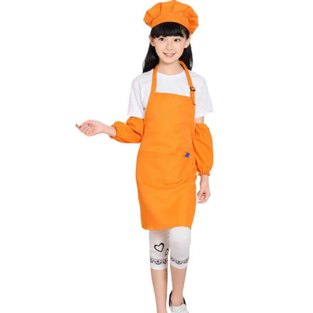 Wholesale Custom Kids Children Sublimation Adjustable Blank Cotton Canvas Apron and Hat Painting Kitchen Apron Set