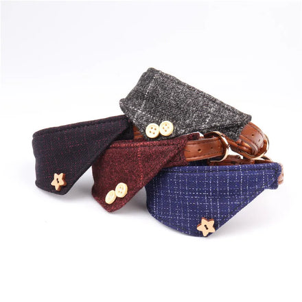 British Style PU Dog Neck Collar Pet Bandana Collar Cute Fashion Soft