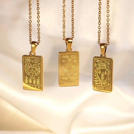 Personalized Jewelry Gold Plated Stainless Steel Tarot Card 12 Horoscope Zodiac Sign Pendant Necklace