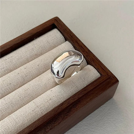 925 Sterling Silver Fashionable Smooth Curved Big Adjustable Chunky Ring for Women Anniversary Gift