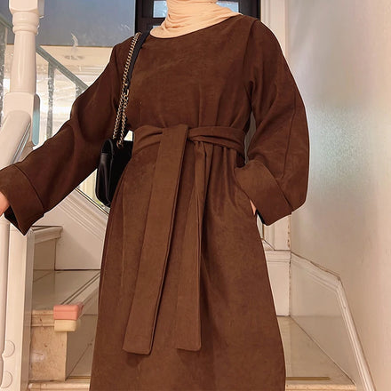 New Winter Thick Abaya EID Ramadan Wholesale Modest Muslim Islamic Clothing Women Dress With Pockets Free Belt Dubai Abaya