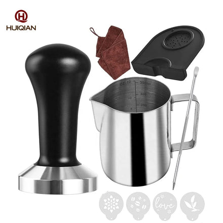 Custom Logo Coffee Tamper Set Coffee Press Espresso Tamper with Tamper Mat Frothing Pitcher Barista Towel Latte Art Pen