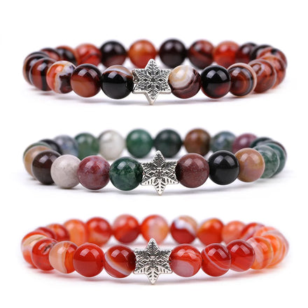 8mm Gemstone Tiger Eye Agate Snowflake Bracelet Natural Stone Healing Crystal Adjustable Bracelet for Christmas Gift