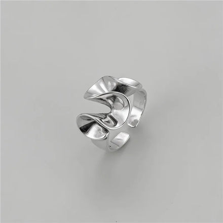 Geometric 925 Sterling Silver Abstract Art Design Edge Skirt Adjustable Ring for Women Birthday Gifts