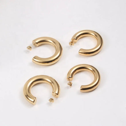 Fashion Jewelry 18K Gold Plated Stainless Steel Round C Shape Empty Tube Large Statement Earrings