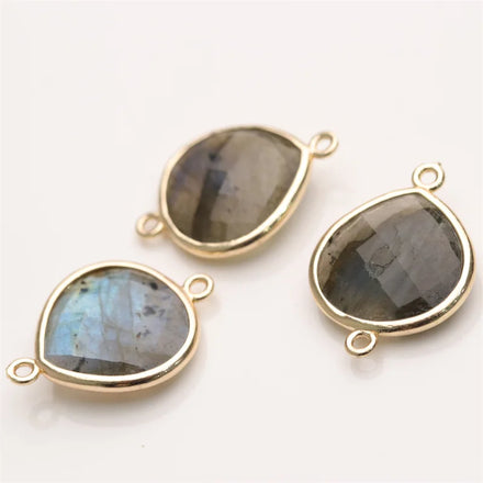 Wholesale Natural Labradorite Faceted Pendants 18K Gold Plated Copper Alloy Polished Gemstone Jewelry