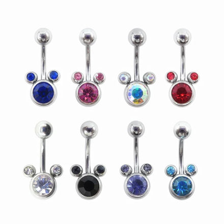 316 Surgical Stainless Steel Color Crystal Mouse Head Navel Ring Stud Rhinestone Mickey Belly Button Ring