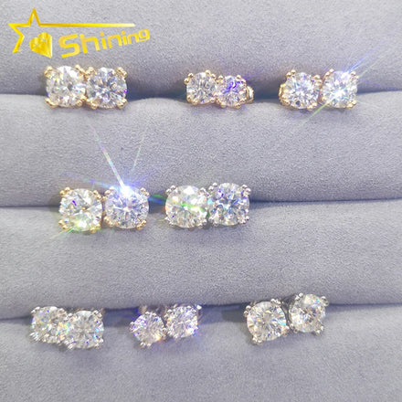 Hiphop Stud Earrings Sterling Silver 925 Jewellery 8 Prongs Screw Back Shining Moissanite Ring