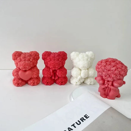 14042 3D Rose Bear Silicone Molds for Valentine's Day Candle Making