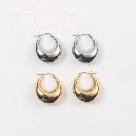 Elegant Lady Geometric Oval Shape Stainless Steel Hoop Chunky Empty Earrings for Women