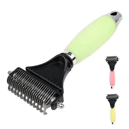 Factory Wholesale Silicone Handle Double Sided Pet Open Knot Comb Dog Safe Dematting Rake Grooming Comb