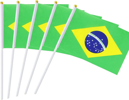 Brazilian Pennant Flag 14x21cm Polyester Fabric White Plastic Stick with Gold Head for Education & Festival Indoor/Outdoor Decor