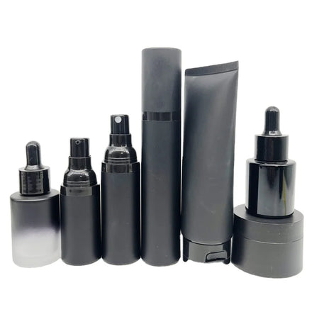 Empty Matte Black Manufacturing Packaging Container Cleansing Oil Control Facial Repairing Men Skin Care Set Bottle/jar