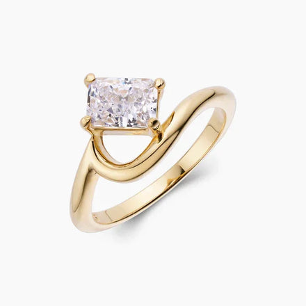 Baguette Cut White Cubic ZIrconia 925 Sterling Silver 14K Gold Plated Ring for Women Stacking Wedding Engagement Jewelry