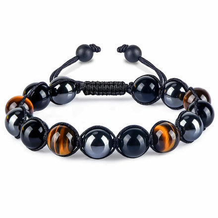 Natural Stone Dark Color Beads Bracelet Tigers Eye Black Obsidian Hematite Bracelet for Men Women