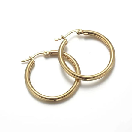 Glossy 14k Solid Gold Earrings for Women Hypoallergenic Round Click-Top Closure Gold Hoop Earrings 14k Real Gold Jewel