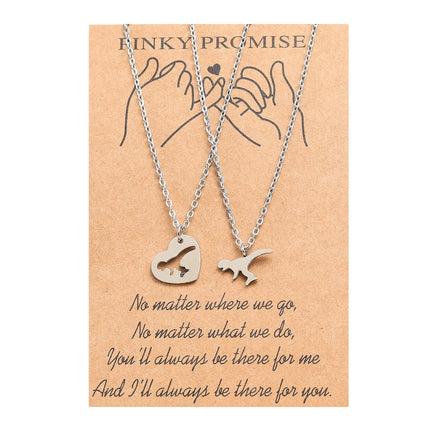 2Pcs/Set Couple Necklace Puzzle Matching Dinosaur Pendant Necklaces for Men Women Lover Friendship Party Jewelry Set