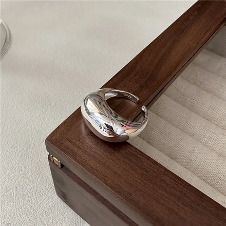 100% 925 Sterling Silver Geometric Ring Big Glossy Women Female Chunky Open Ring for Anniversary Gift