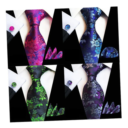 New Design Paisley Floral Ties Set Wedding Gift Sets With Handkerchief Cufflinks for Mens Business Necktie Pocket Square Suits
