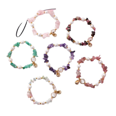 Wholesale 7 Chakra Healing Natural Amethyst Quartz Natural Freshwater Pearl Semi -Precious Stone Bead Charms Bracelet Jewelry
