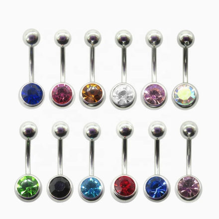 316 Surgical Steel Piercing Body Jewelry Colorful Diamond Zircon Navel Ring Curved Barbell Crystal Ball Belly Studs