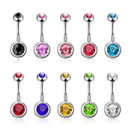 Fashion Stainless Steel Navel Piercing Jewelry Double Crystal Ball Navel Button Ring Crystal Belly Ring Stud