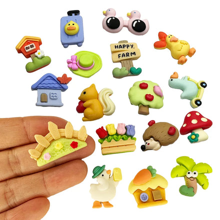 Lovey Cartoon Forest Farm Rural Animal Life Flatback Resin Cabochons Kids Doll House Elf Props