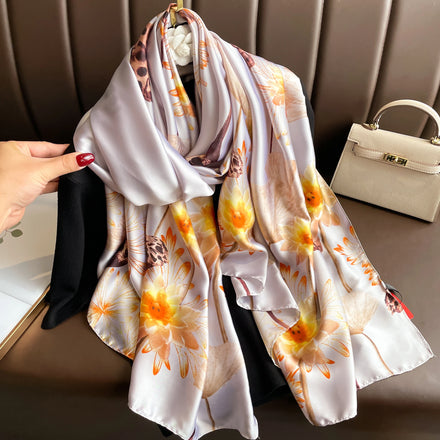 Newest Designs Summer Spring Lotus Flower Printed Polyester Scarf Women Shawls Elegant Muslim Ladies Head Wraps Foulard Stole
