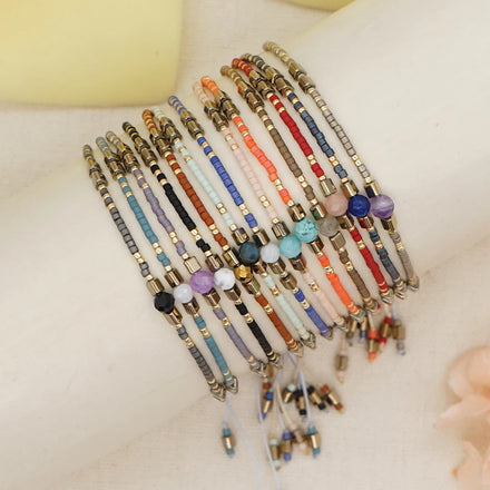 Boho Style Hot Sale Miyuki Natural Semi-precious Stone Amber Woman Bracelet As Fashion Gift Black Gallstone Bracelet