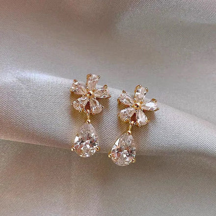GT 2023 New Design S925 Silver Needle Water Drop Zircon Flower Earrings for Women